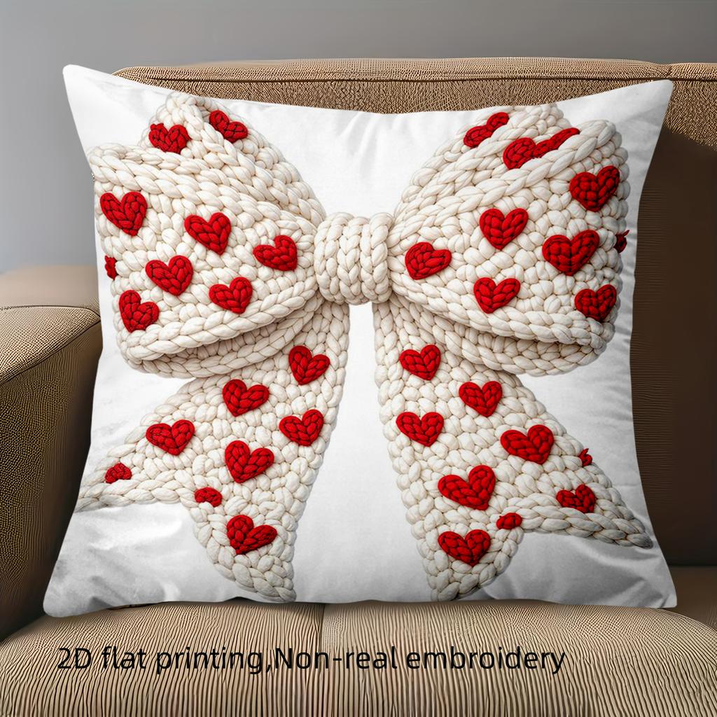 1 Pieces Heart-Shaped Bow 2D Printed Cushion Pillow Polyester Pillowcase, Sofa Decorative Cushion Cov Headboard Pillow