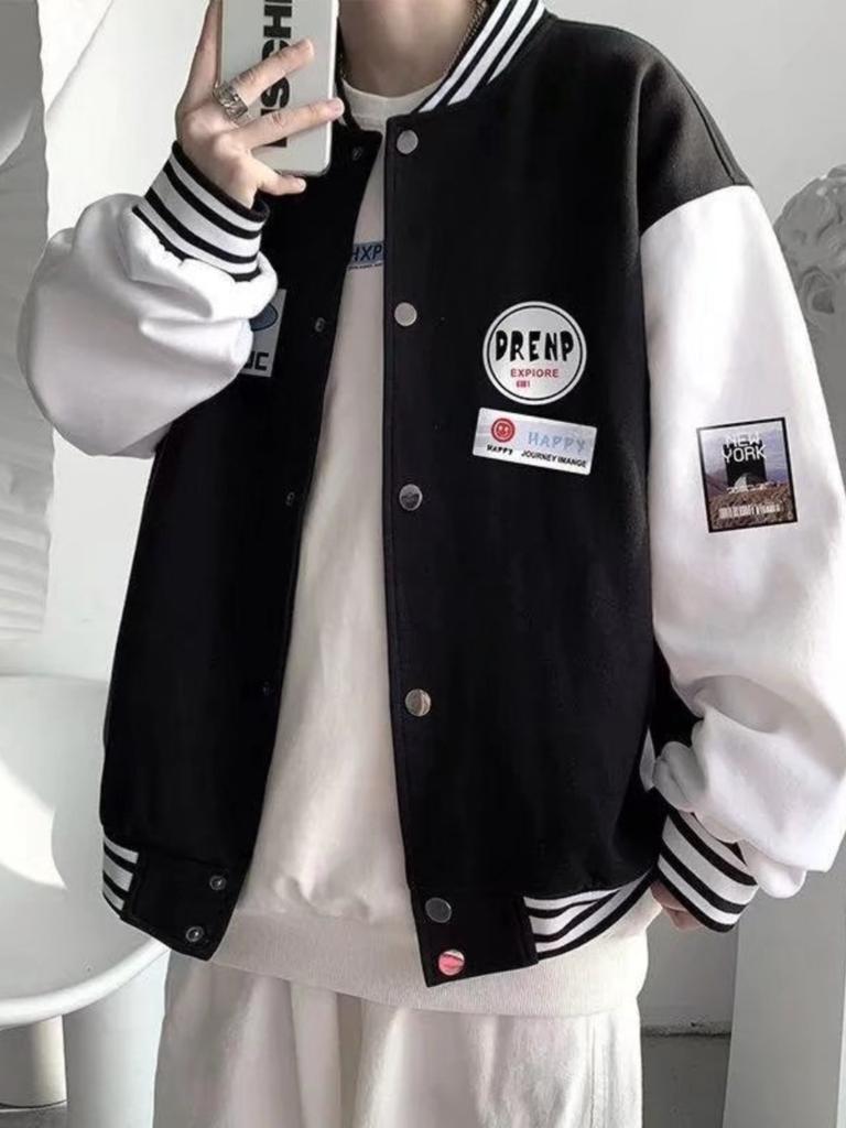 Junior high school students baseball jersey men's spring and autumn American trendy brand loose top students men's and women's same autumn thin coat