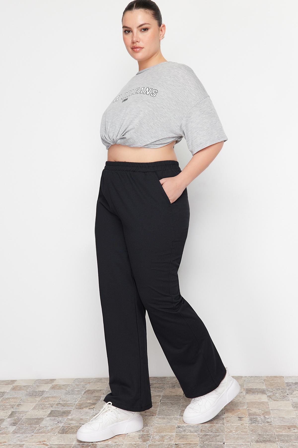 

Женские спортивные штаны больших размеров, модные новые сезонные черные толстые вязаные спортивные штаны