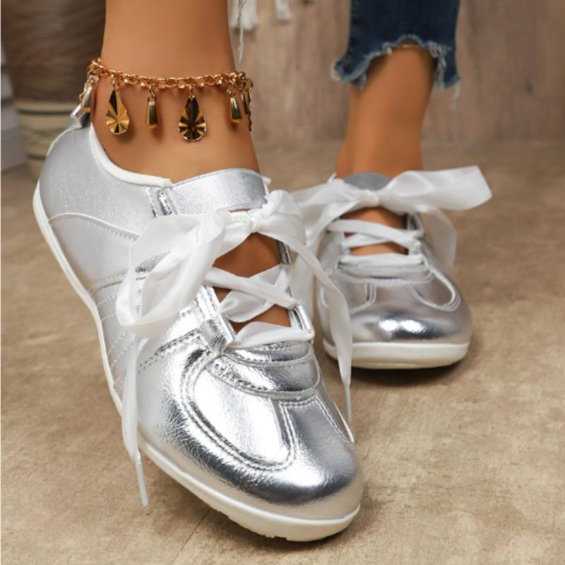 Fashion Gold Silver Women's Flat Sneakers Lightweight Soft Sole Casual Shoes Woman Comfortable Non Slip Flat Shoes Plus Size 43