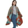 Oversized Knit Shawl With Jacquard Warm Fleece-Like Wrap Women Winter Streetwear