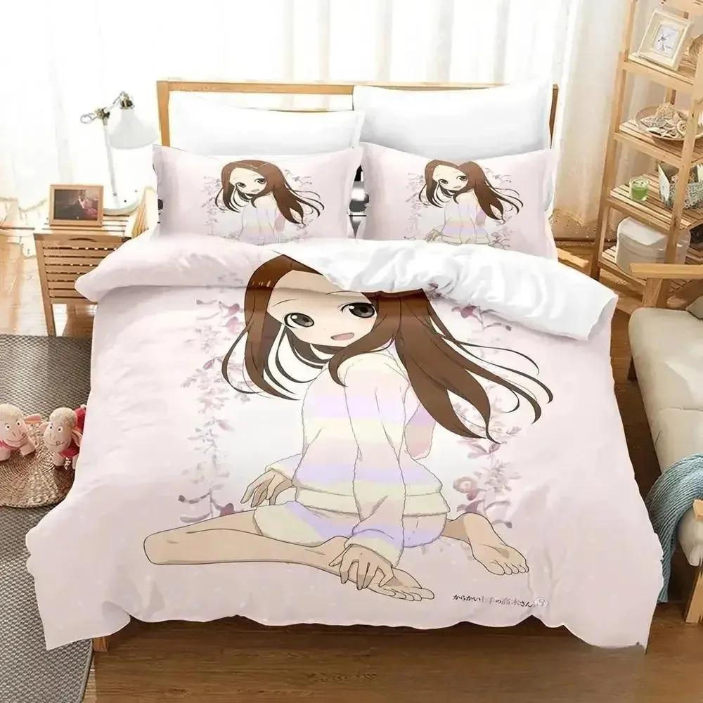 Teasing Master Takagi-san Bedding Set Single Twin Full Queen King Size Bed Set Adult Kid Bedroom Duvet Cover Sets 3D Anime Bed