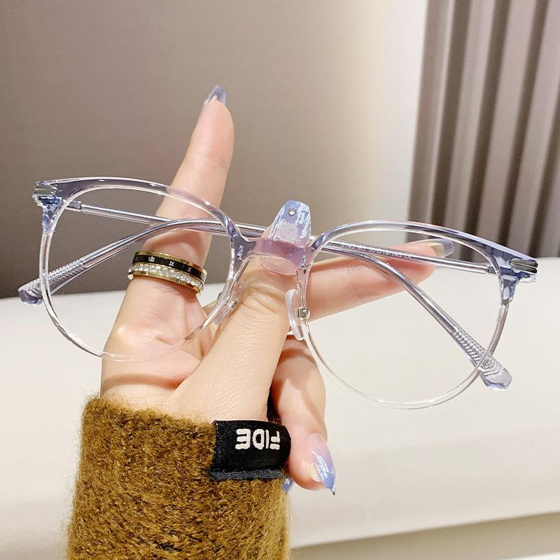 

Brown Round Frame Glasses 8145 Plain Frame, Anti-Blue Light Female Style Plain Tr90