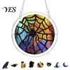 Transparent Stained Glass Halloween Acrylic Puzzle Decor, 2D Ghost Pumpkin Skeleton Hanging Sign, Faux Holiday Spooky Decorations for Party