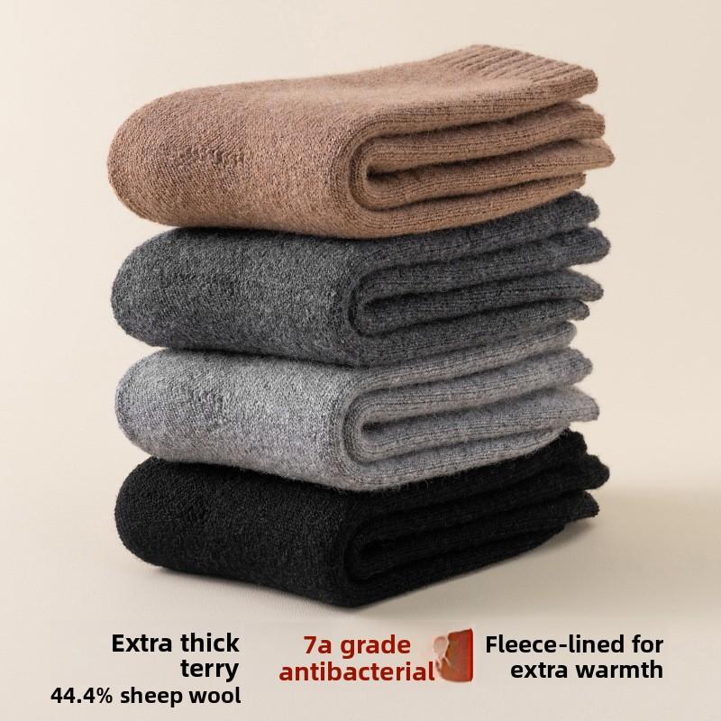 Men's Mid-calf Winter Warm High-elasticity Socks, Men's Socks, Anti-odor and Sweat-absorbing Solid Color Super Thick Wool Socks