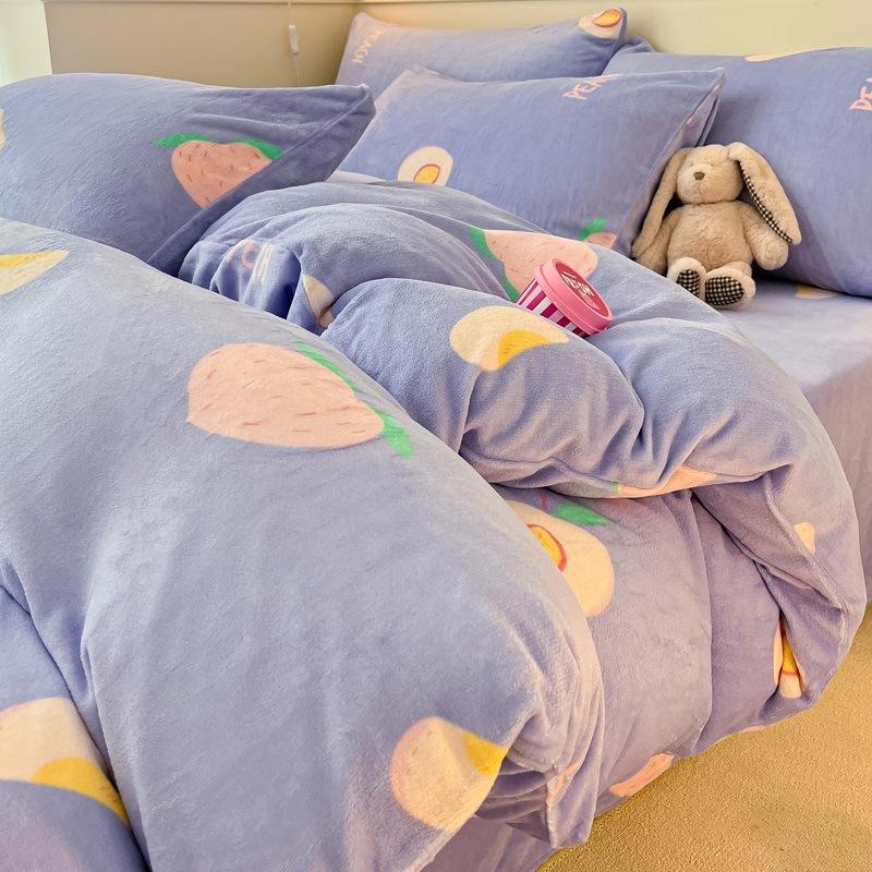 Thickened Milk Fleece Bed Four-Piece Coral Fleece Quilt Cover Double-Sided Flannel Fleece Bed Sheet Three-Piece Set