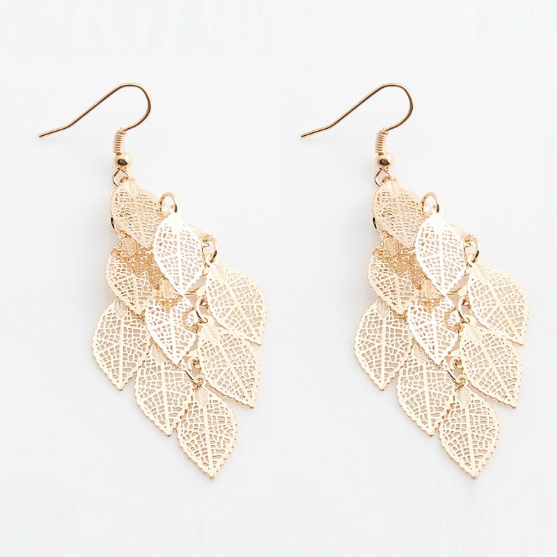Vintage Hollow Leaves Drop Earrings for Women Bohemian Colorful Long Dangle Earrings 2024 Fashion Zircon Boucle Oreille Femme