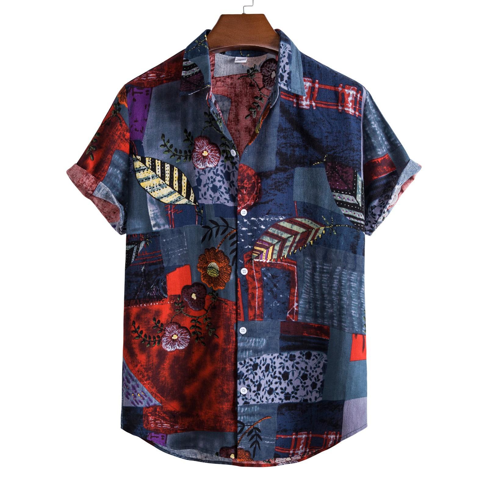 

Summer Lapel 3D Palm Printed Top Hawaii Fashionable Vacation Style Short-sleeved Men s Casual Shirts 5XL