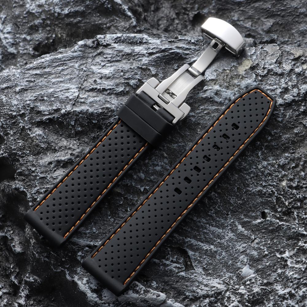 20mm 22mm Premium Silicone Watch Band Butterfly Buckle Waterproof Soft Rubber Strap Breathable Strap Replacement Universal Watch