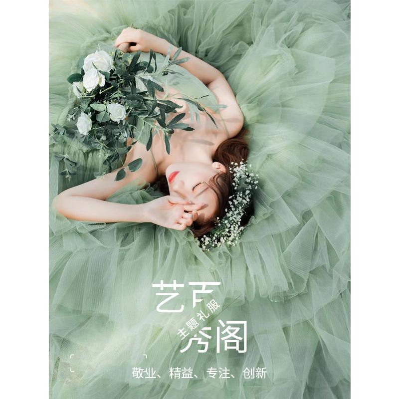 

Легкое свадебное платье 2025 года, с изысканным чувством, французским нежным темпераментом, в стиле маленького ароматного ветра, для фото, зеленое платье из фатина цвета феи XXXXL