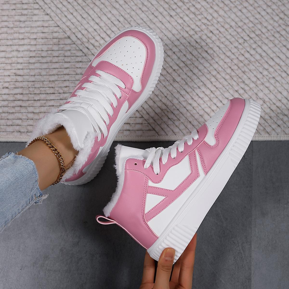 

Fleece new little white shoes women s versatile casual sports women s shoes board shoes thick-soled autumn waterproof shoes 42 рожевий