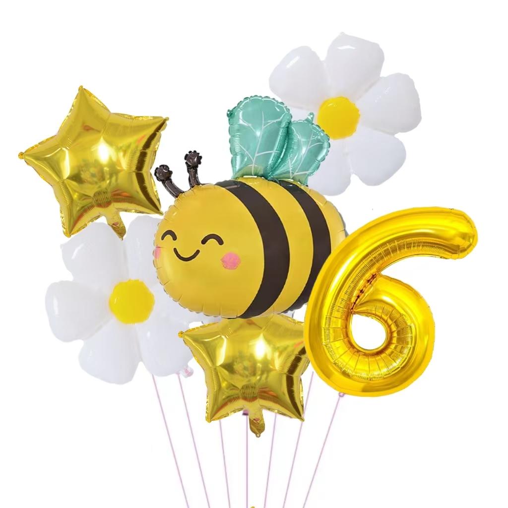 1Pc Bee Daisy 32 Inch Number Foil Balloon Set Kids 0-9 Years Old Birthday Anniversary Graduation Mother'S Day Party Decoration