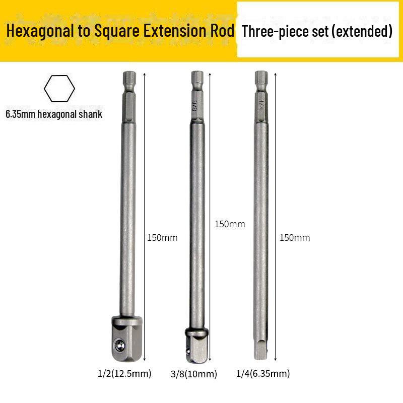 Hexagonal To Square Head Drill Adapter Rod Set - Large, Medium, Small Fly Conversion