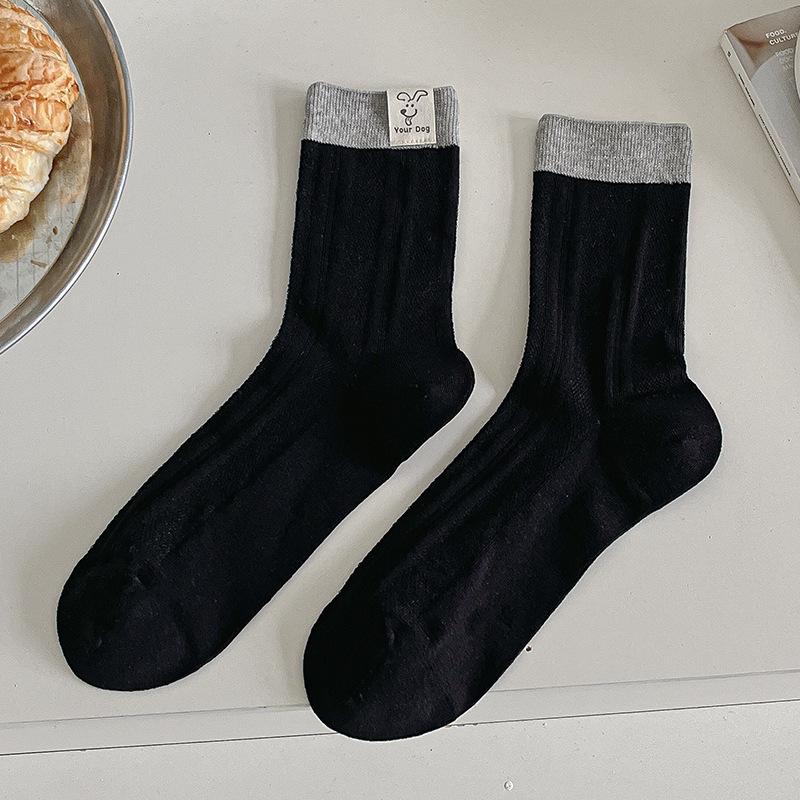 

Medium Tube Contrast Color Breathable Season Ultra-Thin Dog Cloth Label Cotton Socks Socks With Socks Mesh Cute Cartoon Versatile One size fits all чорний