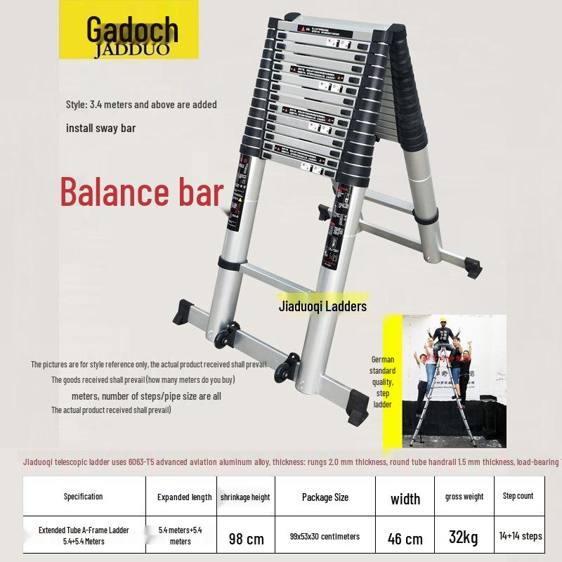 Portable Aluminum A-Frame Telescopic Ladder - Multi-Purpose, Folding, Single-Sided for Household or Engineering Use