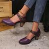 Baotou round head hollow women's sandals spring and summer thick heel high heel one-word buckle high heel sandals Mary Jane women's single shoes