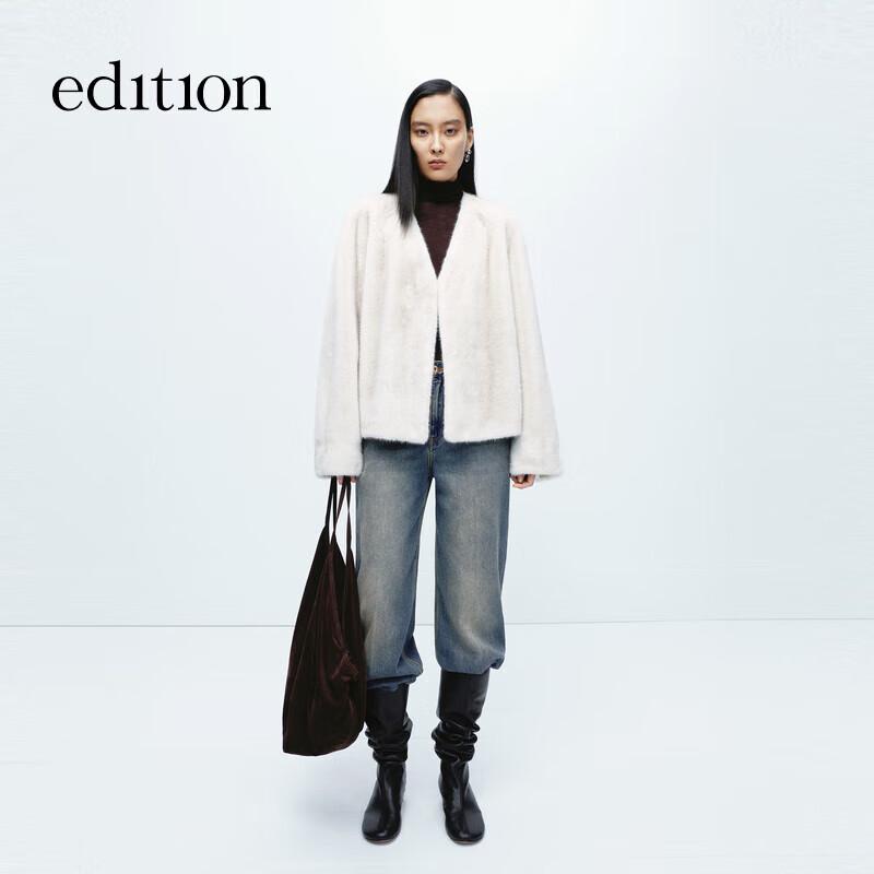 

Женская элегантная пушистая короткая куртка-боксер с V-образным вырезом M 165