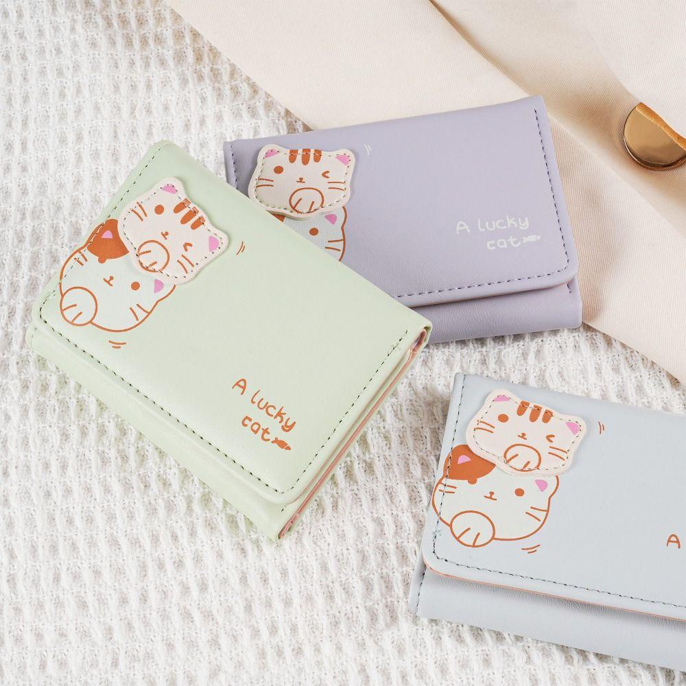 

Solid Color Cartoon Cat Short Wallet Multi-card Slot Cute Card Bag Mini Coin Purse Female чорний
