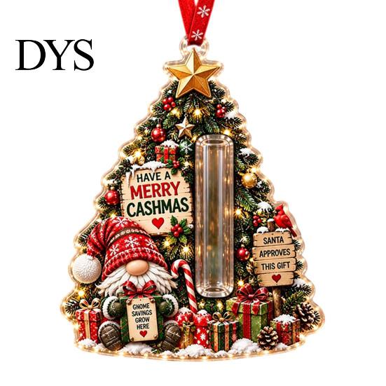 Money Gift Box for Kids Gnome Christmas Cash Holder Ornament, Acrylic Hanging Pendant Personalized Holiday Tree Decoration, Surprise Reveal