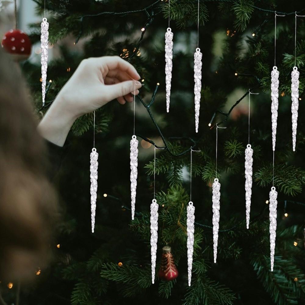 12 Stück Kristallklare Eiszapfen Dekorationen Acryl Party Feiertagsdeko Weihnachtsbaumschmuck