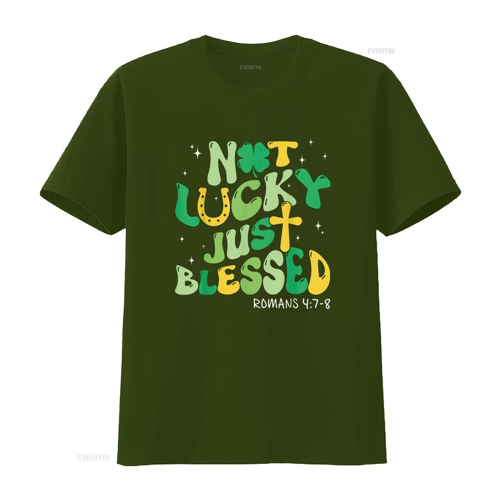 Not Lucky Just Blessed Retro St Patricks Day Christian Faith T Shirt Vintage Washed Casual Unisex Homme Soft Streetwear