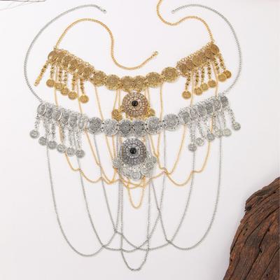 Yousheng Alloy Waist Chain Retro Style Coin Tassel Decor Belt Chain Adjustable Length Belly Dance Bohemia Body Chain