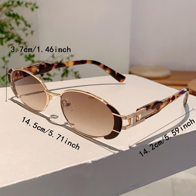 Fashion Leopard Decor Tawny Shades Women Retro Oval Metal Trends Sunglasses Ins Brand Design Ladies Sunglasses for Beach