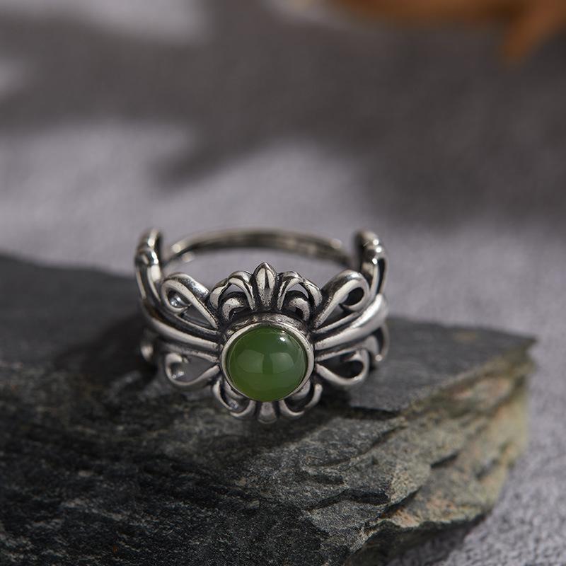 Personalized S925 Sterling Silver Natural Colored Treasure Ring, Retro Iris Exquisite Open Ring, Adjustable Couple Index Finger Ring