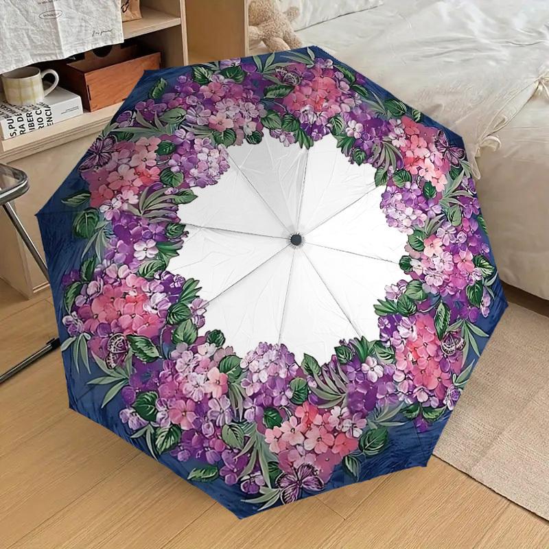 

1pc Floral Wreath Fashionable Automatic Opening/Closing Folding Umbrella with 8 Iron Bones, Plastic Handle yy251015031