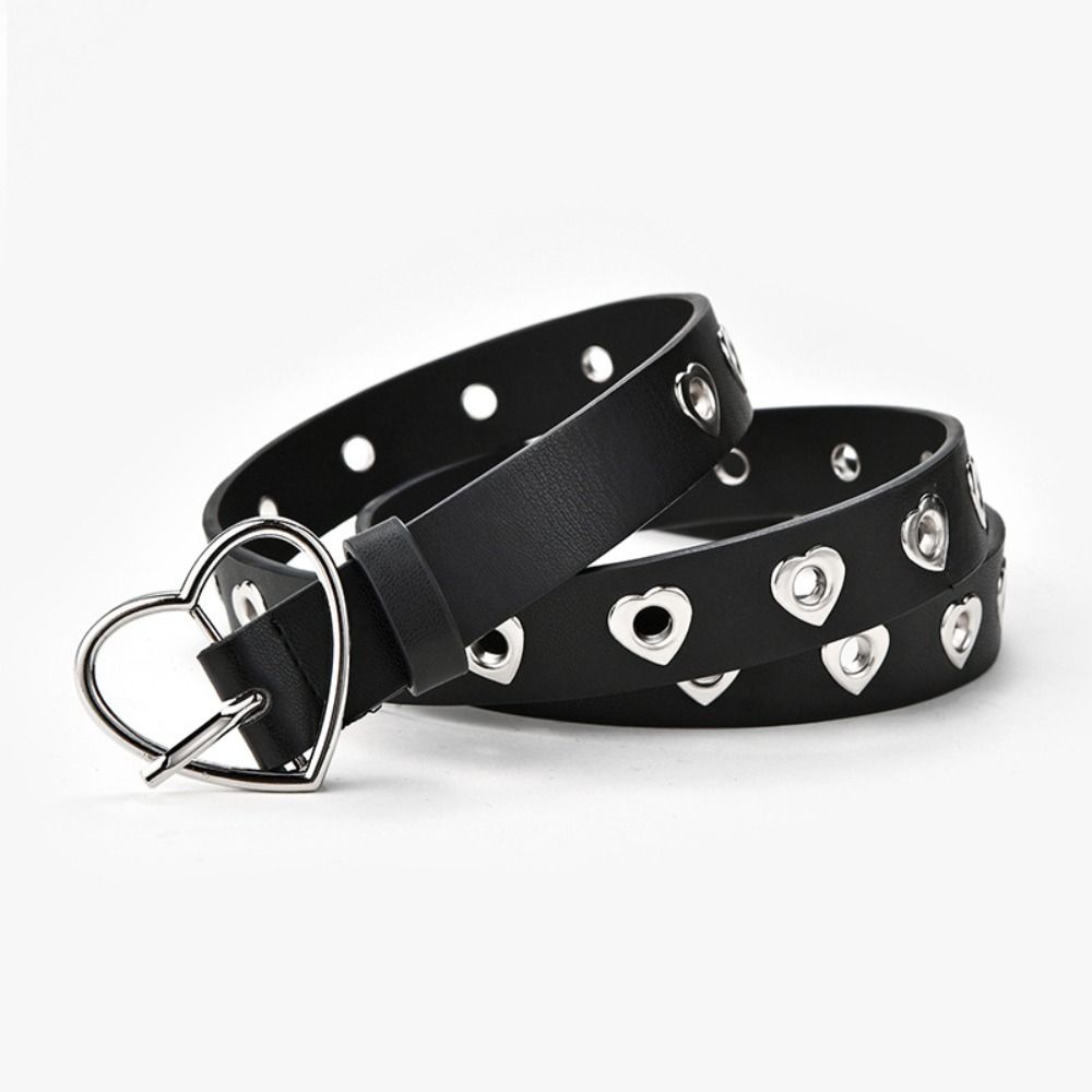 Versatile Faux Leather Belt Hollow Heart Eyelet Fashion Waist Belt Heart Buckle Belt  For Women