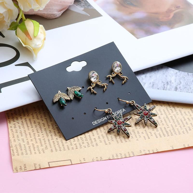 Christmas stud earrings combination new cartoon holiday alloy dripping elk old man bell earrings set