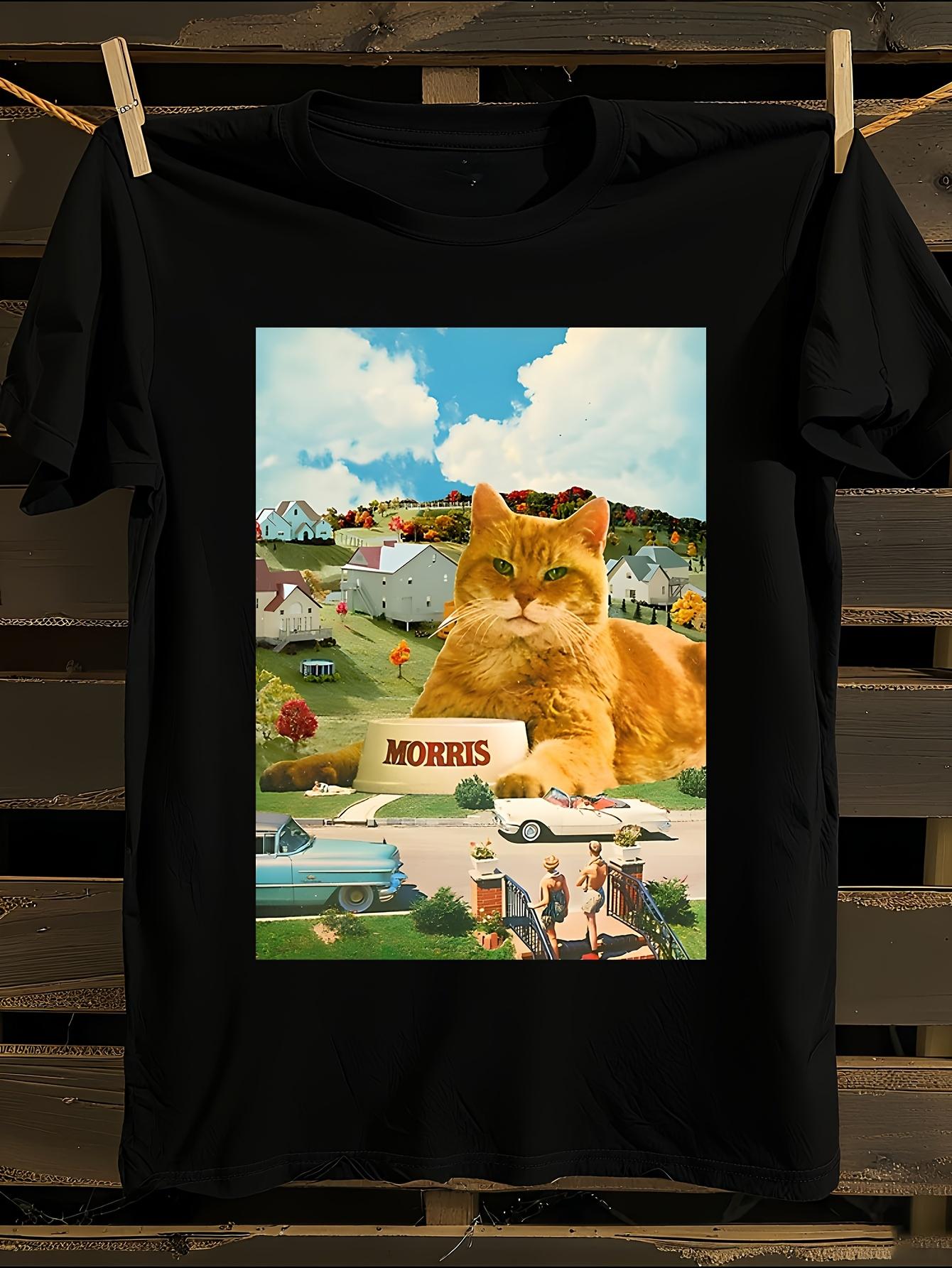

Morris the Cat Graphic T-Shirt Mens Tshirt Womens Tshirts with Letters Print Short Sleeves T-Shirt Casual Street Tee Shirt Top L
