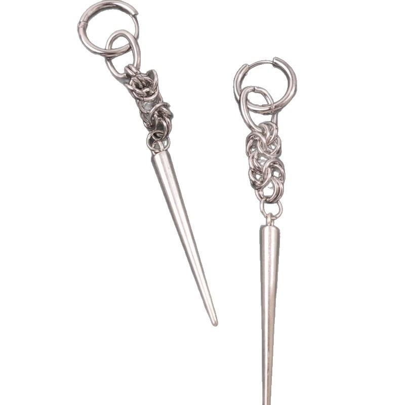 Gothic Metal Spiked Earrings With Chain Pendant For Men Women Punk Jewelry