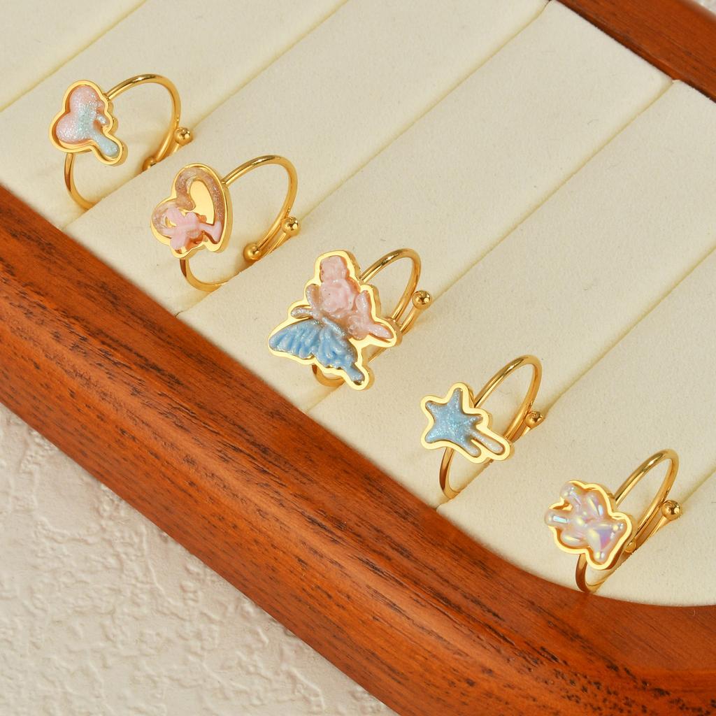 Atoztide Fashion 18K Gold Plated Open Ring For Women Stainless Steel Acrylic Relief Adjustable Finger Ring Birthday Jewelry Gift