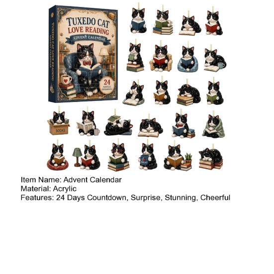 Christmas Tree Decor 24 Days Advent Calendar 2026, 2D Acrylic Reading Cats/Dogs/Forest Animals Ornament Countdown Calendar, Cute Pet Pendants for Xmas