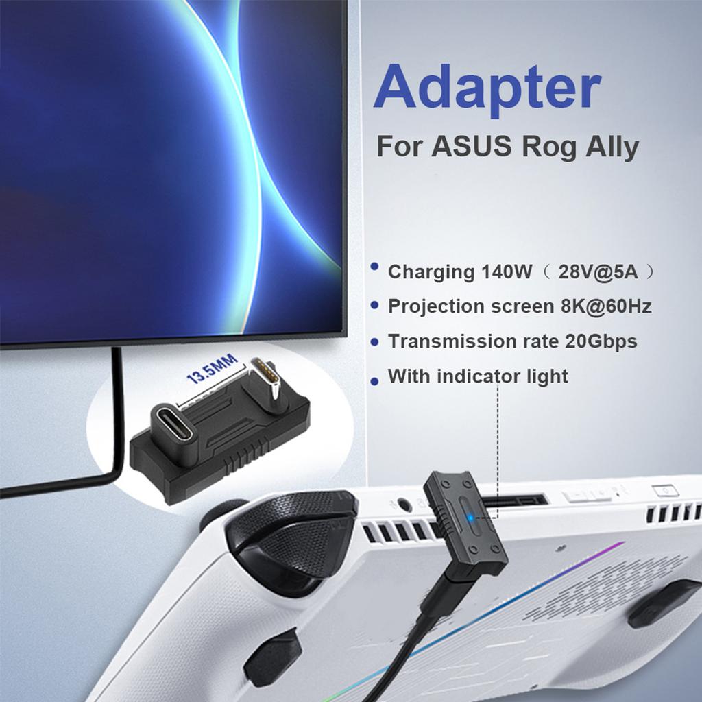 Type-C Male to Female U-shaped Adapter Efficient Charging Solution 20Gbps 180 Degree for Rog Ally 7" 2023 Game Console
