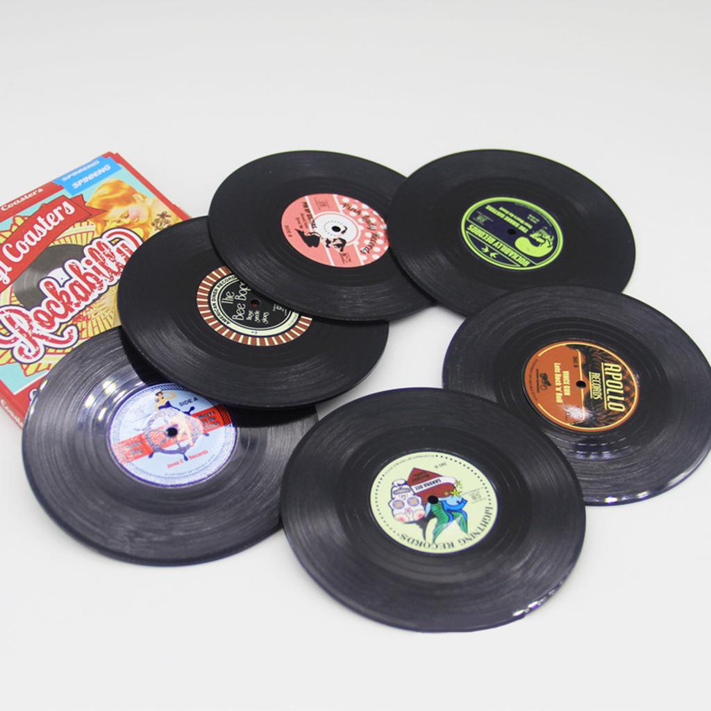 Vintage LP Record Coasters Cup Pads Non Slip Coffee Drink Mats ABS Material Cup Mats Suitable for Dining Table