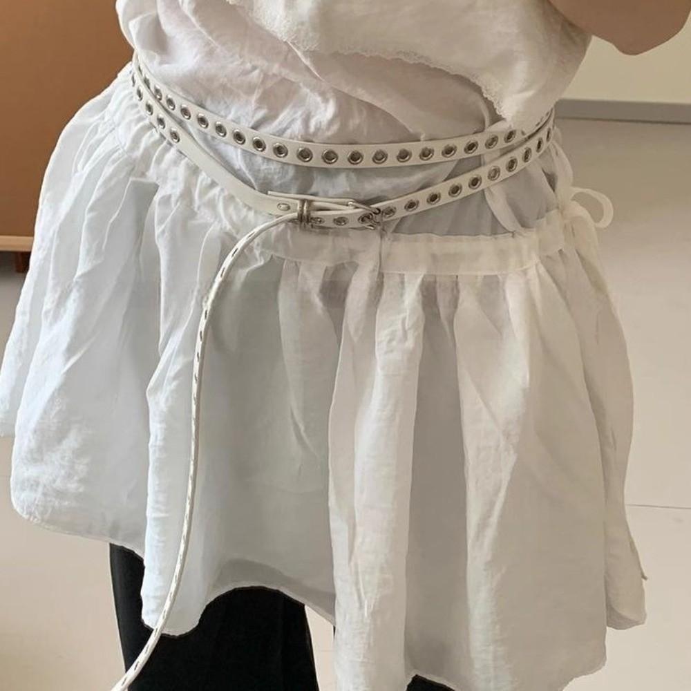 Extra langer dünner PU-Leder-Taillengürtel Gothic Nieten Ösen Knoten Gürtel Vintage