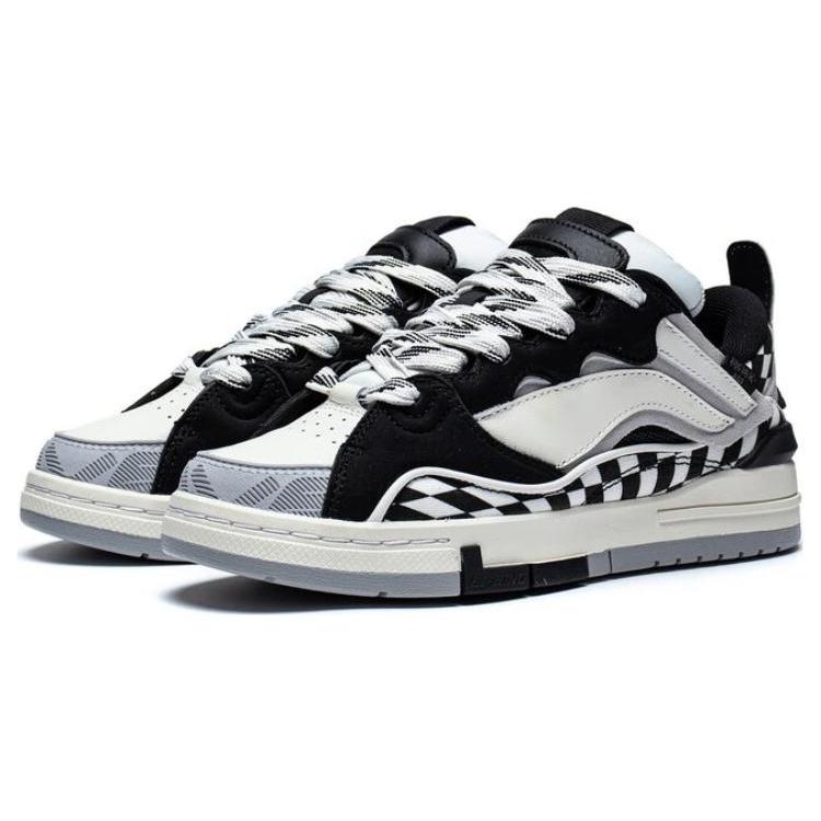 New LiNing Wave Golden Durable Breathable Low Top Skateboard Shoes Women's Black White AECS074-8