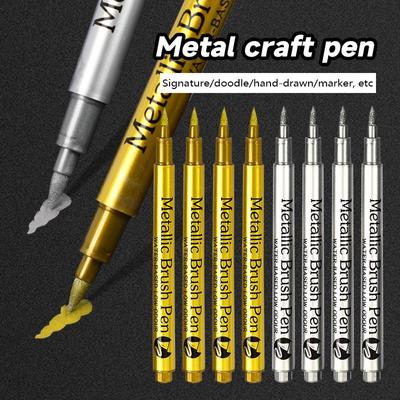 Juego de rotuladores metálicos con pincel, rotuladores de arte permanentes dorados, plateados y blancos para ilustración artística, manualidades, tela para álbum de recortes, 1/2/4 Uds.