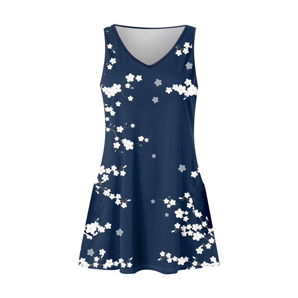 Women's Casual Sundress With Pockets Summer Boho Beach Dress Floral Blouses For Women T-Shirts Dress V Neck Loose Tank Dresses