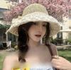 Summer New Seaside Sun Hat Breathable Sunscreen Hat Large Brim Bucket Hat Foldable French Lace Straw Hat