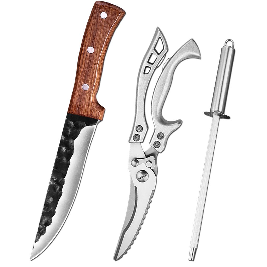 Hunting Knife Stainless Steel Boning Butcher Knife Meat Cleaver Camping Knife Kitchen Scissors Chicken Bone Shears