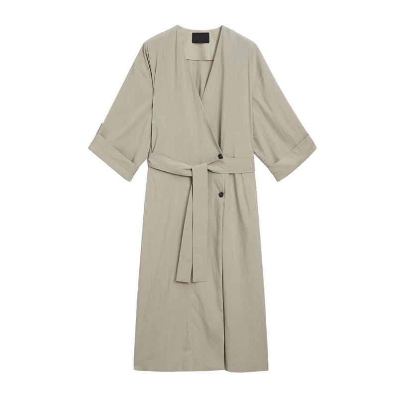 

Spring New Arrival Women s Clothing Elegant Commute Style Long Chic V Neck Waist Shoelace Trench Coat Outwear 0606840 Bean Green L