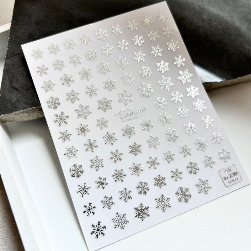 

[Stickers Come with Bright Crystal] Liquid Silver Snowflake Nail Stickers Christmas New Year Fall and Winter Nail Sticker Silver Snowflake