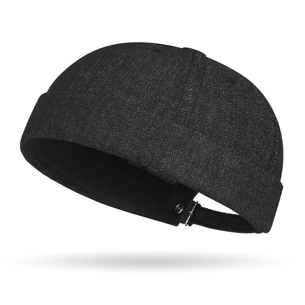 

Casual Solid Color Denim Beanie Hats Adjustable Breathable Docker Cap Dome Melon Cap чёрный