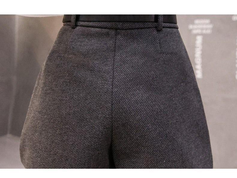 Women's High-Waisted Woolen Bootcut Shorts - A-Line Wide-Leg Black Pants for Fall/Winter 2025