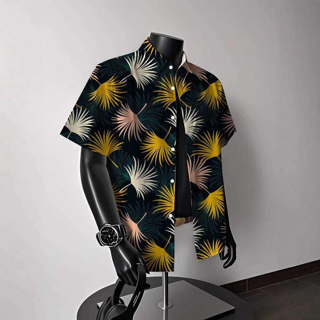 Men's Vintage Hong Kong-Style Hawaiian Floral Short-Sleeve Shirt: Trendy Summer Beachwear for Couples