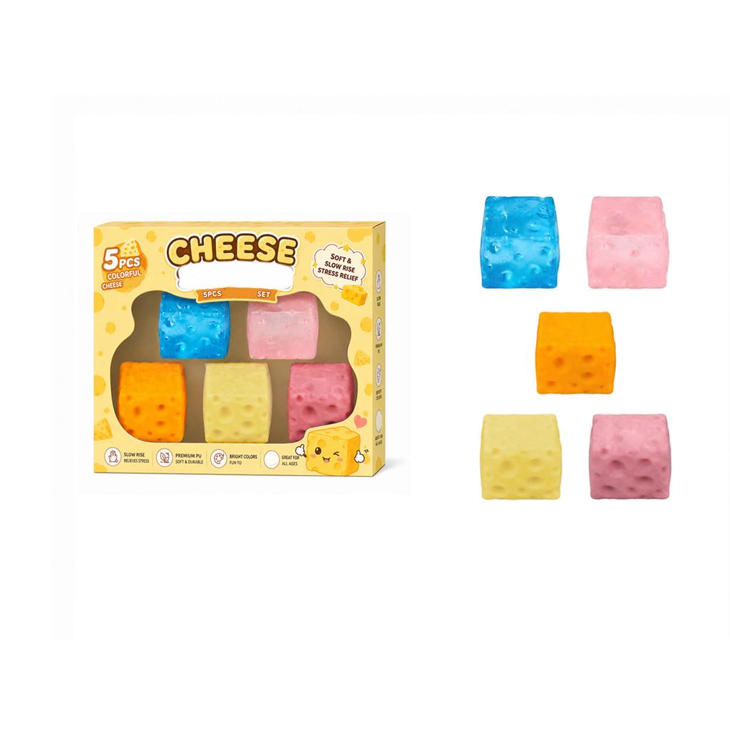 Set of 5 Slow Rebound Cheese Squeeze Toys Stress Relief Soft Foam Sensory Fidget Toy for Anxiety and Focus Improvement
