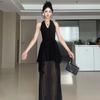 Celebrity Style Sexy V-neck Neck Dress Women's Design Sense Fashion Temperament Waist Dress Skirt Irregular Long Dress